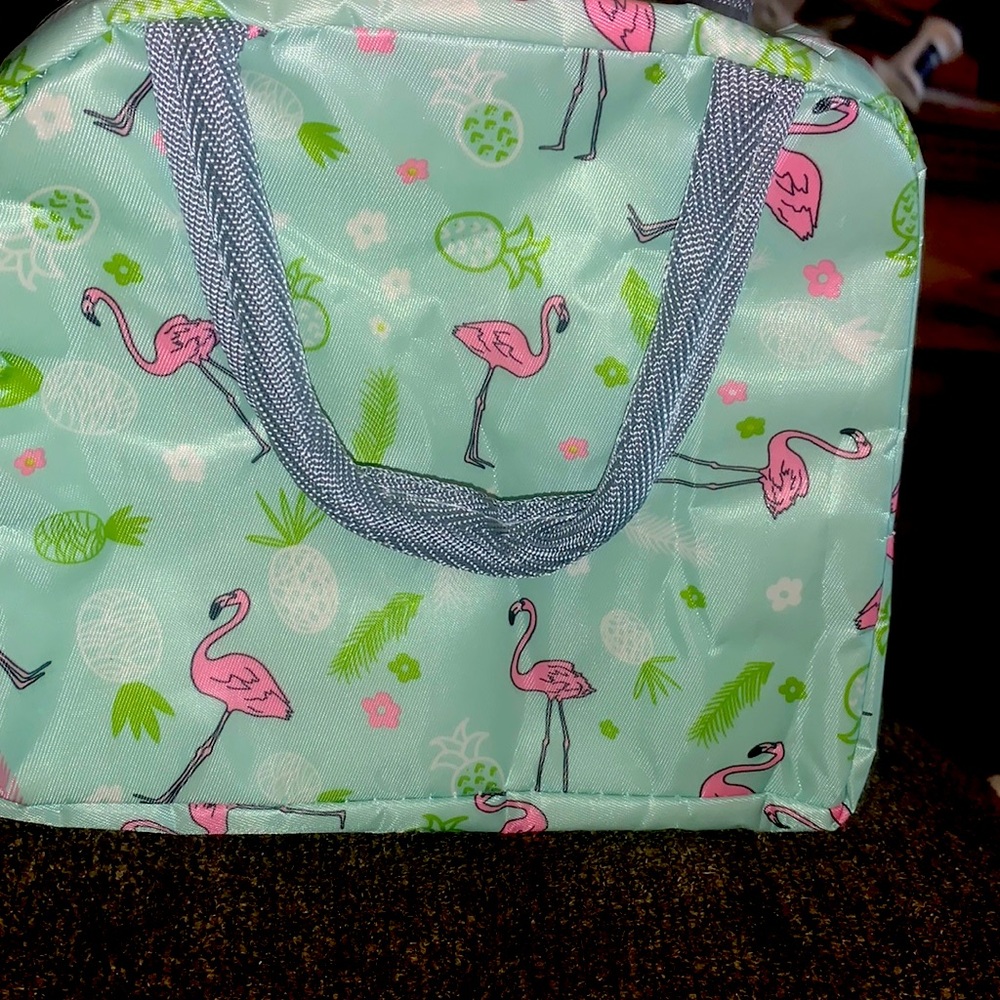 Lovely flamingo cooler style bag insulated 9” by 11”
